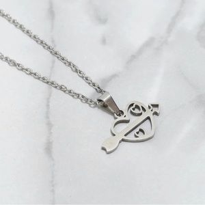 Best Friend Heart Arrow Silver Necklace Pair